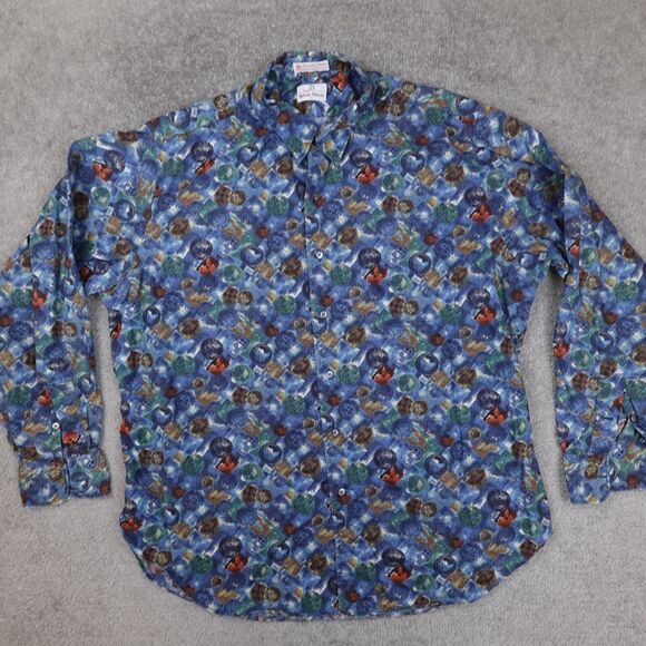 Vintage Neiman Marcus Shirt Men XL Multicolor Button Long Sleeve Imported Thread - Picture 1 of 8